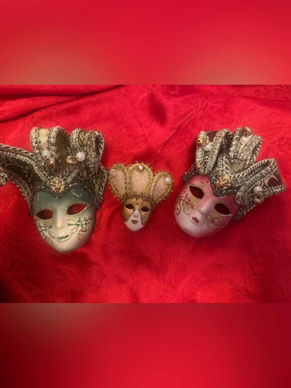 Venetian Mask Wall Trio - Gold, Green, Pink